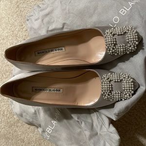 Grey Satin Pearl Embellished Hangisi Size 36.5 Pumps